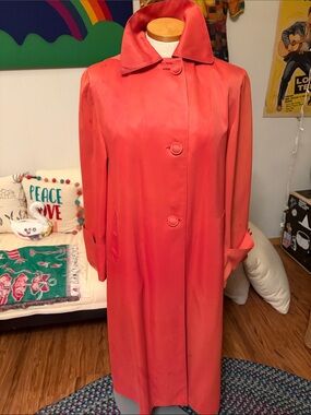 1940s Rayon Coral Red Overcoat poor condition but classic